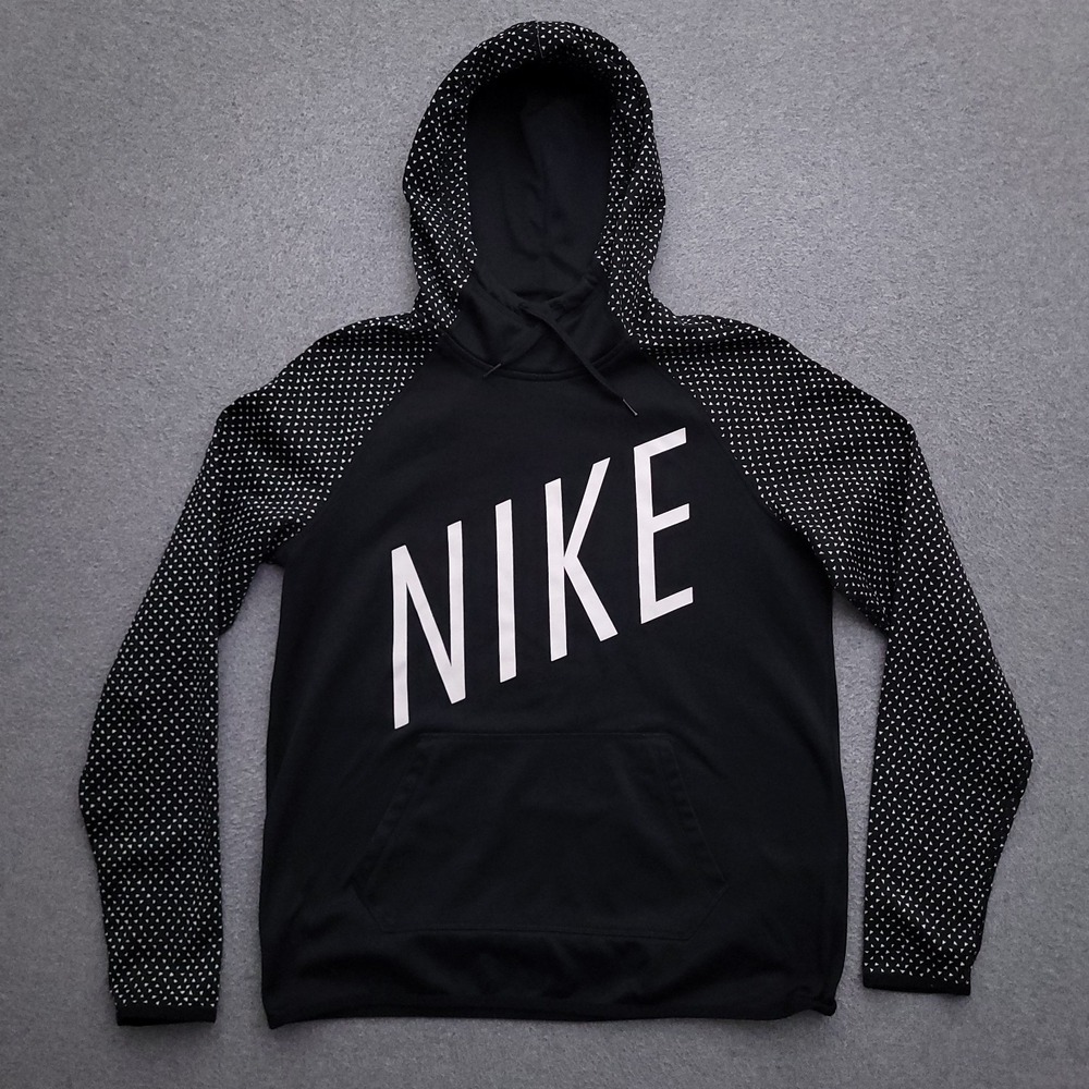 Nike Therma Hoodie Womens Medium Black White Geometric Pullover 802915-010